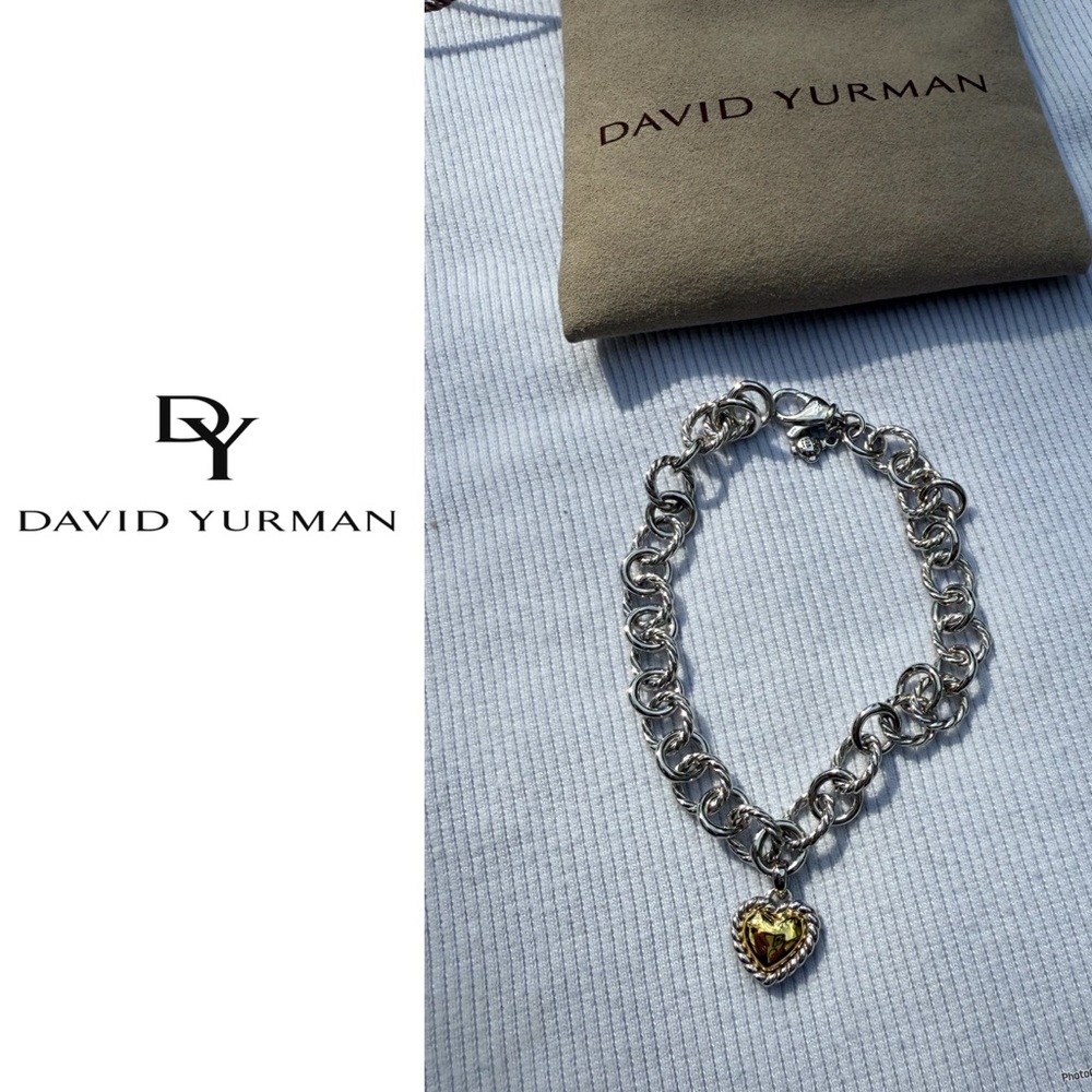 Cable cookie classic chain heart charm bracelet yellow gold and sterling sliver